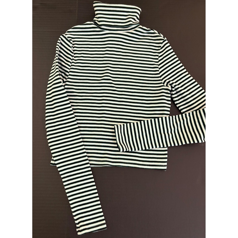 Levi's Striped Ribbed Turtleneck Top Black White Green Halloween Beetlejuice
